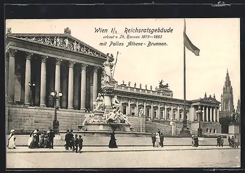 AK Wien, Reichsratsgebäude mit Pallas Athene-Brunnen