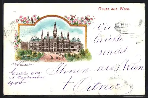 Lithographie Wien, Vorderansicht vom Rathaus