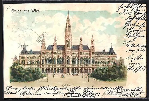 Lithographie Wien, Blick auf das Rathaus
