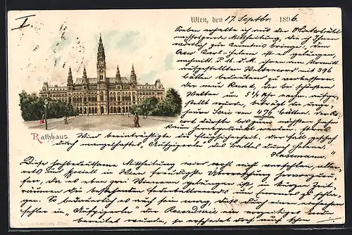 Lithographie Wien, Strasse zum Rathauseingang