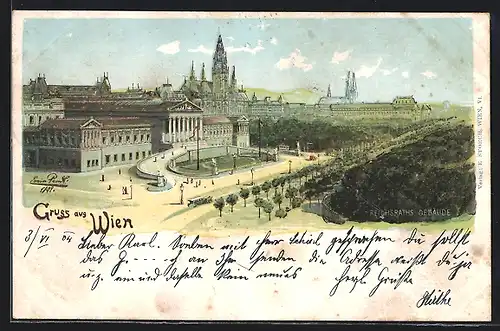 Künstler-AK Erwin Pendl: Wien, Totale vom Reichsrathsgebäude