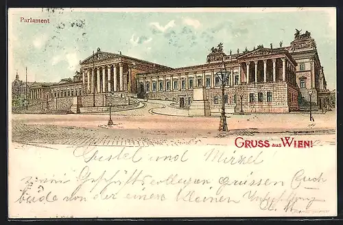 Lithographie Wien, am Parlament