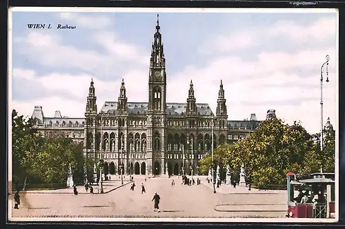 AK Wien, Ansicht von Rathaus und Strassenbahn