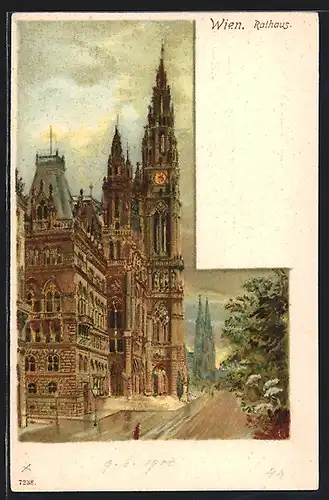 Lithographie Wien, Strassenpartie am Rathaus