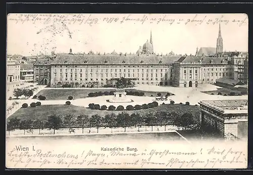 AK Wien, Hofburg, Kaiserliche Burg mit Denkmal