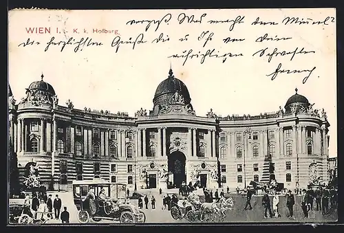 AK Wien, Hofburg, Kutschen auf dem Vorplatz