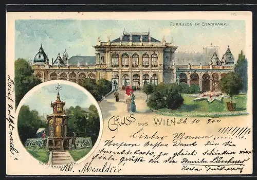 Lithographie Wien, Cursalon im Stadtpark, Wetterhäuschen