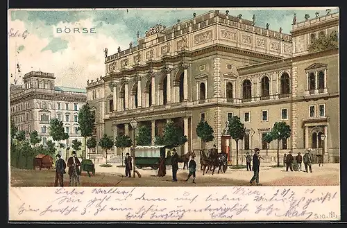 Lithographie Wien, Passanten vor der Börse