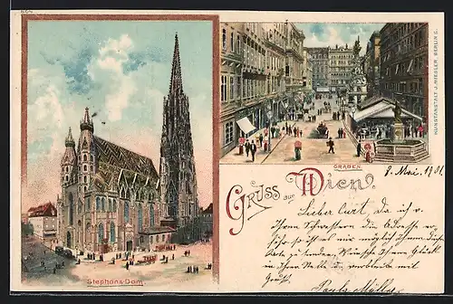 Lithographie Wien I, Graben, Stephansdom