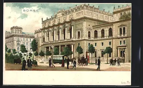 Lithographie Wien, Passanten vor der Börse