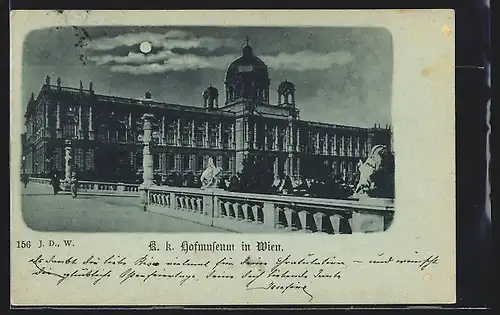 Mondschein-AK Wien, K. k. Hofmuseum mit Umgebung