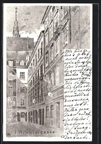 Künstler-AK Wien, Partie in der Nikolaigasse