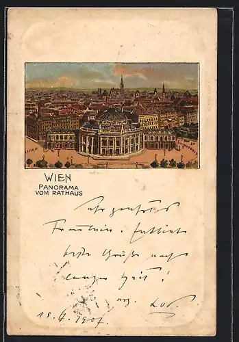 Lithographie Wien, Panorama vom Rathaus