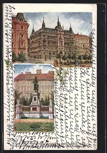 Lithographie Wien, Friedrich Freiherr v. Schmidt, Sterbehaus, Schottenring 7