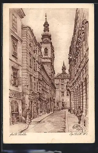 Künstler-AK Wien, Gasse bei der alten Universität