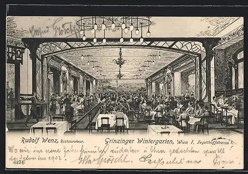 Künstler-AK Wien, Grinzinger Wintergarten, Tegetthoffstrasse 1, Inh. Rudolf Wenz