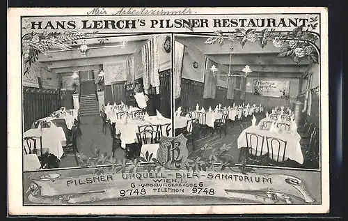 AK Wien, Hans Lerch`s Pilsner Restaurant, Habsburgergasse 6, Interieur