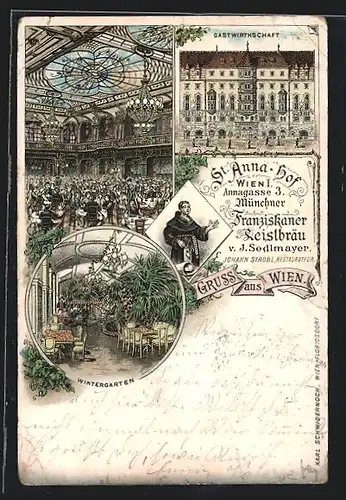 Lithographie Wien, Gastwirtschaft St. Anna-Hof, Annagasse 3, Wintergarten