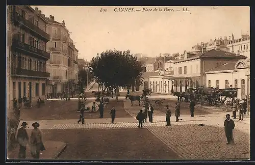 AK Cannes, Place de la Gare, Bahnhof