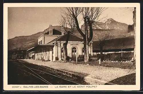 AK Salins-les-Bains, La Gare et le Mont Poupet, Bahnhof
