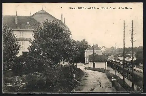 AK St-André-le-Gaz, Hôtel Gros et la Gare, Bahnhof