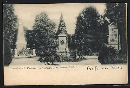 AK Wien, Centralfriedhof, Grabmäler von Beethoven, Gluck, Mozart, Schubert