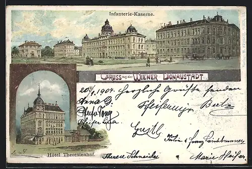 Lithographie Wien, Hôtel Theresienhof, Infanterie-Kaserne