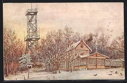 Künstler-AK Wien-Ottakring, Kaiser-Jubiläums-Warte auf der Vogeltennwiese