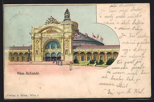 Lithographie Wien, Rotunde mit Spaziergängern