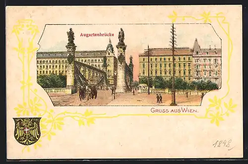 Lithographie Wien, Kutsche vor der Augartenbrücke