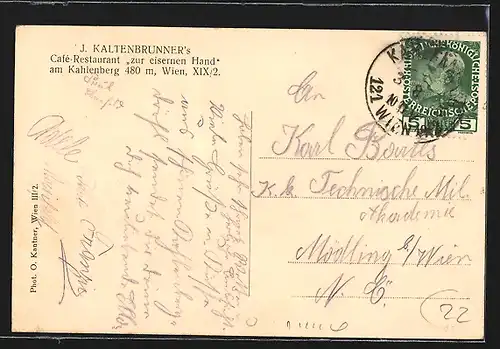 AK Wien, J. Kaltenbrunner`s Café-Restaurant zur eisernen Hand am Kahlenberg