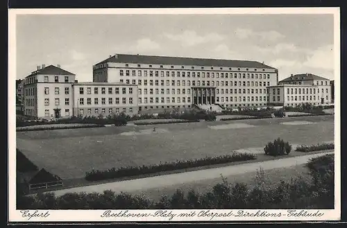 AK Erfurt, Beethoven-Platz mit Oberpost-Direktions-Gebäude