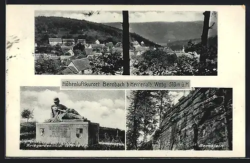 AK Bernbach b. Herrenalb, Höhenluftkurort, Kriegerdenkmal u. Bernstein