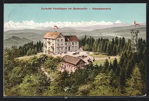 AK Badenweiler, Kurhotel Hochblauen, Alpenpanorama und Aussichtsturm