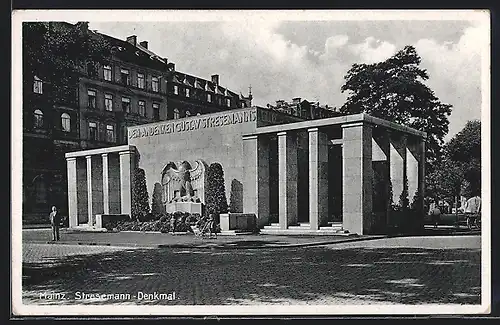 AK Mainz, Blick auf das Stresemann-Denkmal