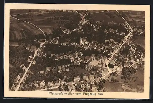 AK Pfalzgrafenweiler, Fliegeraufnahme der Ortschaft mit Feldern
