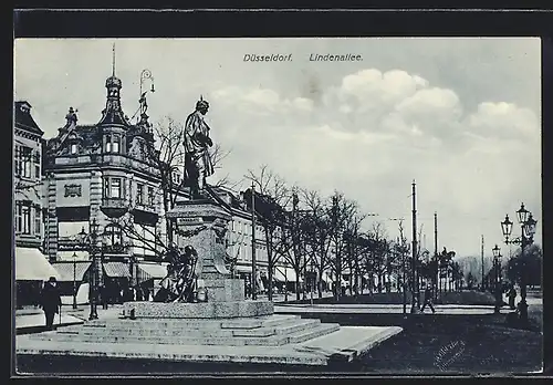 AK Düsseldorf, Lindenallee mit Königgrätz-Denkmal