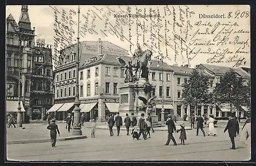 AK Düsseldorf, Allestrasse mit Kaiser-Wilhelm-Denkmal, jetzt Heinrich-Heine-Str.
