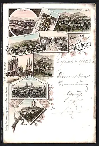 Lithographie Eisenach /Thüringen, Teilansicht, Wartburg, Schwarzburg
