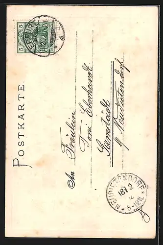 Lithographie Jugendstil, junge Frau mit einem Rosengruss, Stadtpanorama