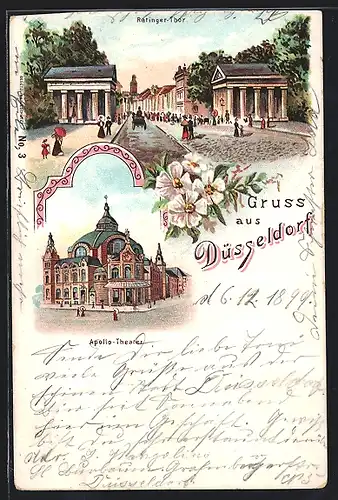 Lithographie Düsseldorf, Apollo-Theater und Ratinger-Tor