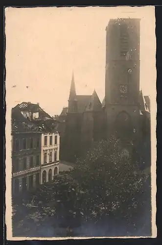 AK Düsseldorf, Unwetterschäden 8.6.1924, an der Kirche