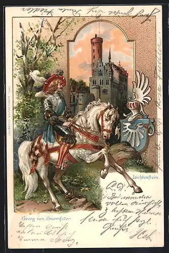 AK Märchen Lichtenstein, Georg von Sturmfeder zu Pferd