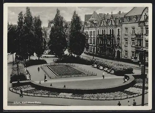 AK Erfurt, Karl-Marx-Platz aus der Vogelschau