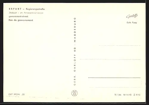 AK Erfurt, Regierungsstrasse mit Regierung