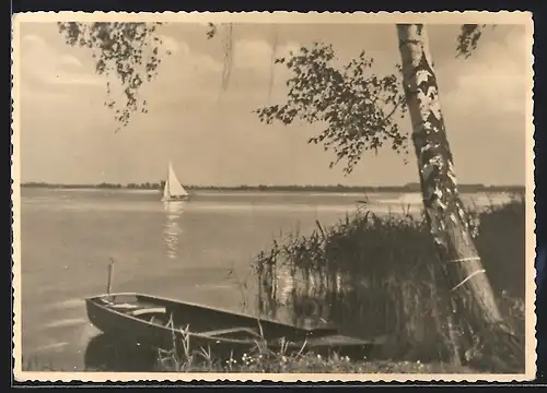 AK Rangsdorf, See-Idylle mit Kahn und Segelboot