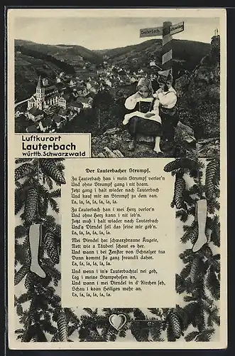 AK Lauterbach /Schwarzw., Gesamtansicht mit Kinderpaaar, Gedicht