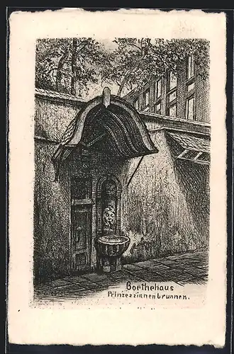 Künstler-AK Alt-Frankfurt, Goethehaus, Prinzessinnenbrunnen