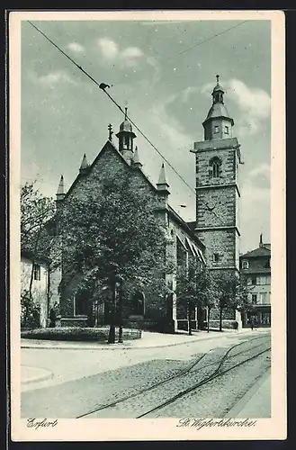 AK Erfurt, St. Wigbertikirche mit Strasse