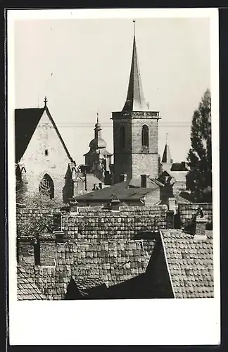 AK Erfurt, Teilansicht mit Kirchtürmen aus der Vogelschau
